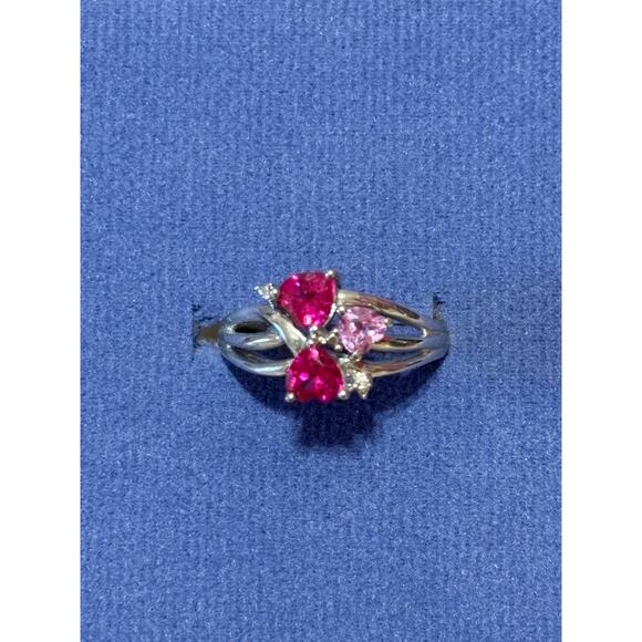Sterling Silver Size 6 Ring With Pink Heart Stones - Picture 3 of 8